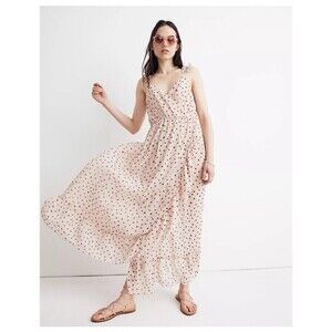 Madewell Pink Ruffle-Strap Maxi Wrap Dress in Inkspot Dots SIze 4
